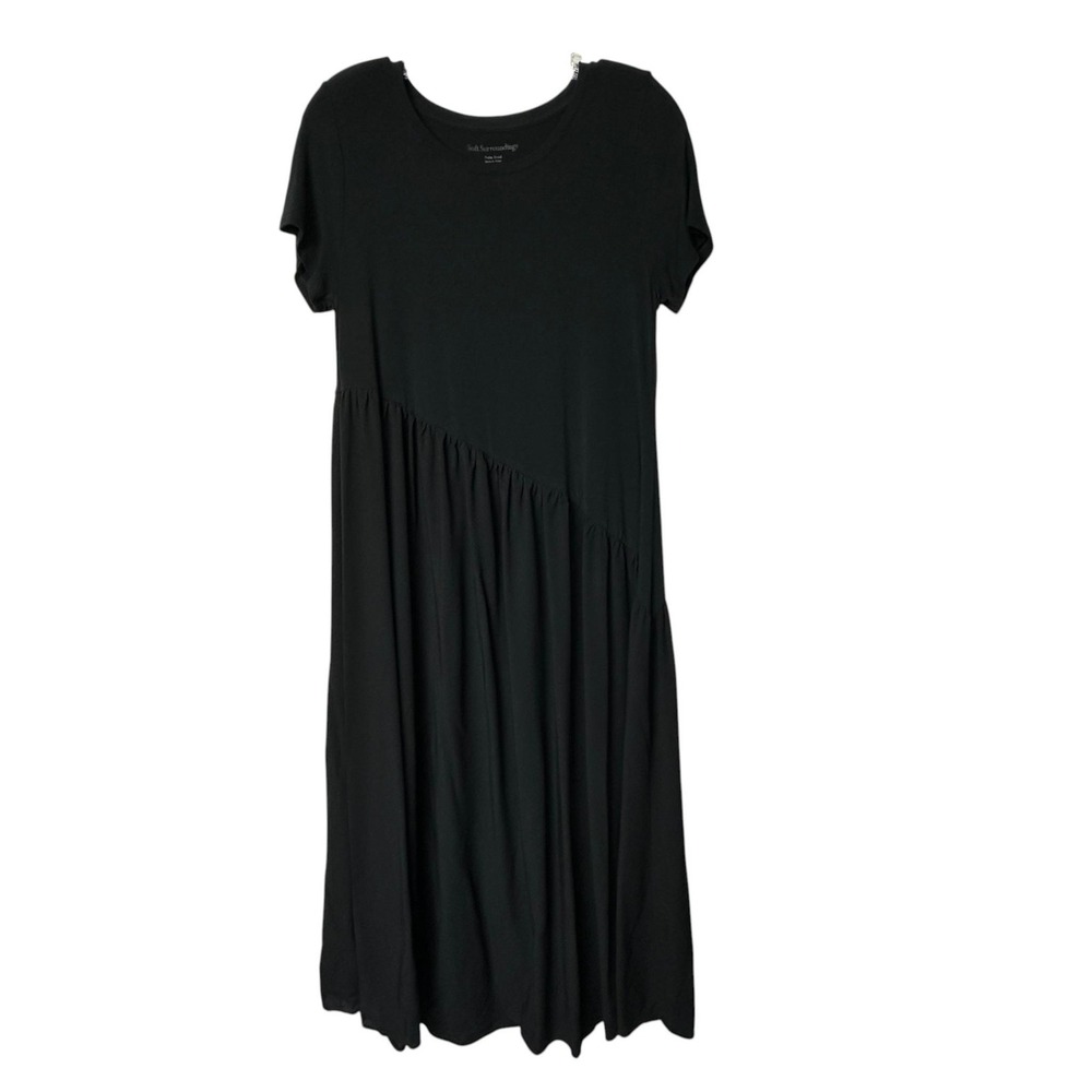 Soft Surroundings Dress Womens PS Black Swing Short Sleeve Asymmetrical Maxi